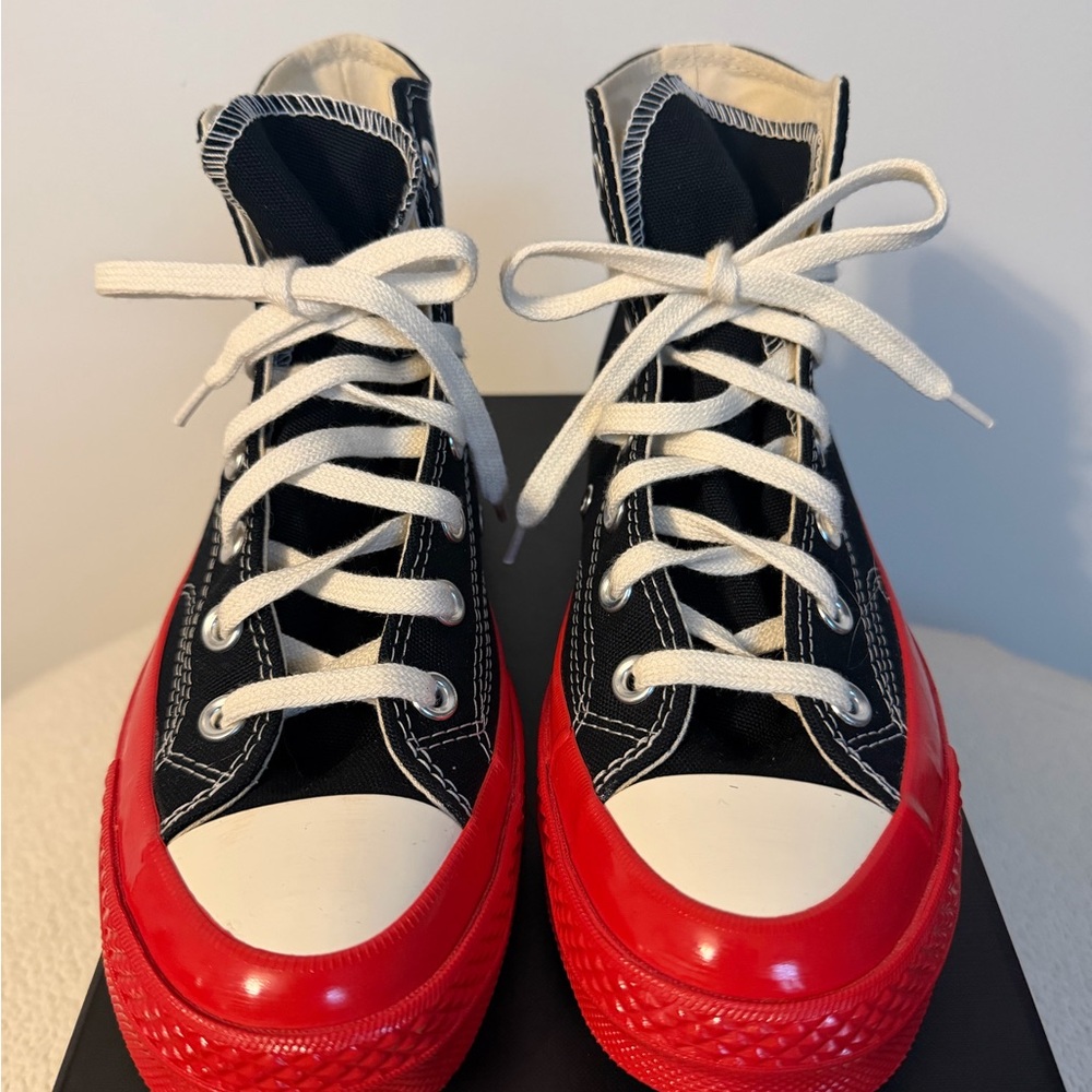 Converse des Garcons Black and Red High-Top Sneakers